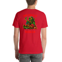 Back view of red Monster Rods 024 unisex T-shirt