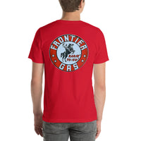 Back view of red Frontier Gas Vintage Gas and Oil unisex T-shirt