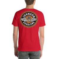 Back view of red Johnson Gas Vintage Gas and Oil unisex T-shirt