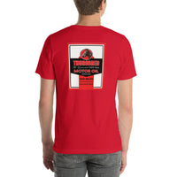 Back view of red Thorobread Oil Vintage Gas and Oil unisex T-shirt