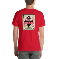 Back view of red Black Diamond Motor Oil Vintage Gas and Oil unisex T-shirt