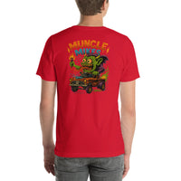 Back view of red Monster Rods 033 unisex T-shirt