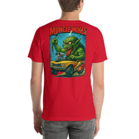 Back view of red Monster Rods 003 unisex T-shirt