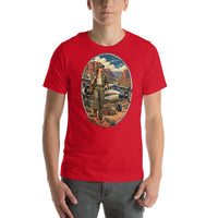 Vintage aviation pin-up T-shirt Edition 18, Red front product mockup