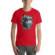Vintage aviation pin-up T-shirt Edition 39, Red front product mockup