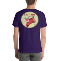 Back view of team purple Fire Chief Vintage Gas and Oil unisex T-shirt