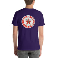 Back view of team purple TEXACO Vintage Gas and Oil unisex T-shirt