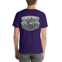 Back view of team purple Speed Shop 002 unisex T-shirt