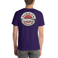 Back view of team purple Hudson Gas Vintage Gas and Oil unisex T-shirt