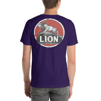 Back view of team purple Lion Gas Vintage Gas and Oil unisex T-shirt