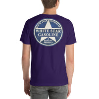 Back view of team purple White Star Gasoline Vintage Gas and Oil unisex T-shirt