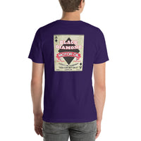 Back view of team purple Black Diamond Motor Oil Vintage Gas and Oil unisex T-shirt