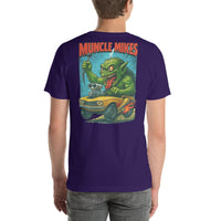 Back view of team purple Monster Rods 003 unisex T-shirt