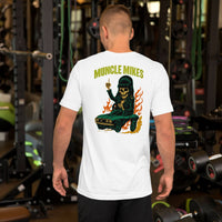 Back view of white Monster Rods 012 unisex T-shirt