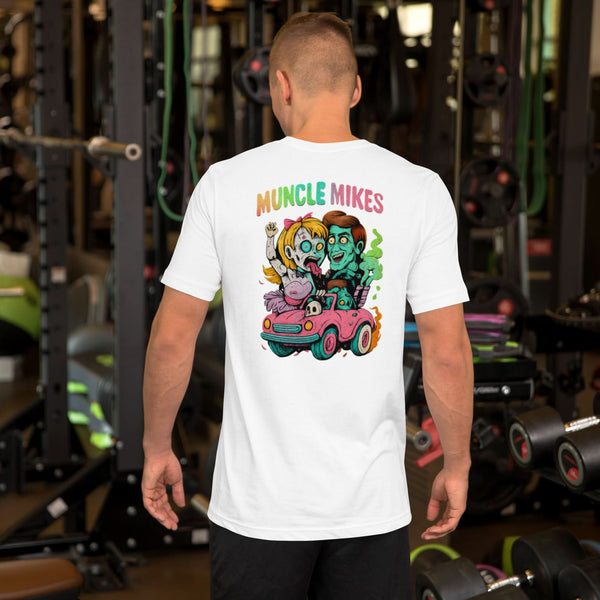 Back view of white Monster Rods 016 unisex T-shirt