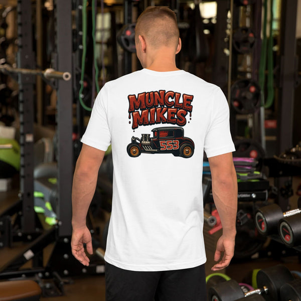 Back view of white Hot Rod 553 unisex T-shirt