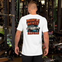 Back view of white BADMAN Wagon unisex T-shirt
