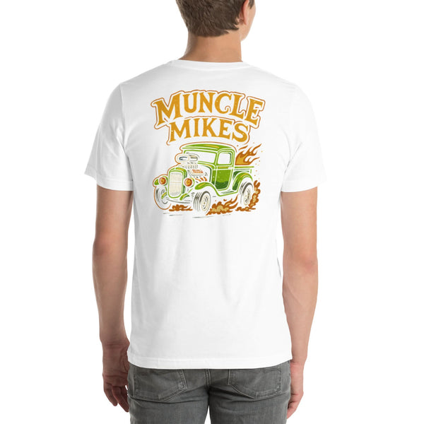 Back view of white Rat Rod Truck 002 unisex T-shirt