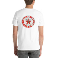 Back view of white TEXACO Vintage Gas and Oil unisex T-shirt