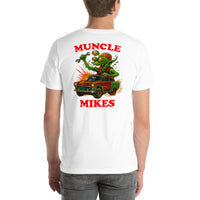 Back view of white Monster Rods 021 unisex T-shirt