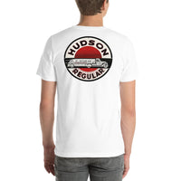 Back view of white Hudson Gas Vintage Gas and Oil unisex T-shirt