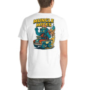 Back view of white Monster Rods 026 unisex T-shirt