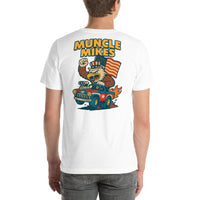 Back view of white Monster Rods 027 unisex T-shirt