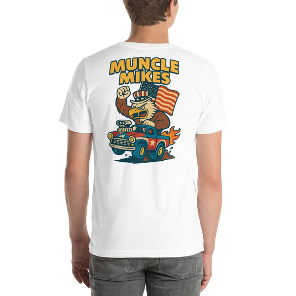 Back view of white Monster Rods 027 unisex T-shirt