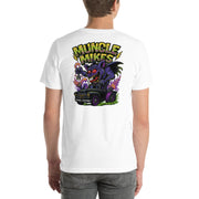 Back view of white Monster Rods 029 unisex T-shirt