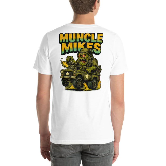 Back view of white Monster Rods 039 unisex T-shirt
