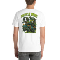 Back view of white Monster Rods 042 unisex T-shirt