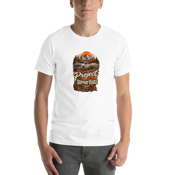 Project Support Vehicle T-shirt, White Front mockup