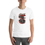 Turn Up the Garage Radio mechanic T-shirt, White front mockup