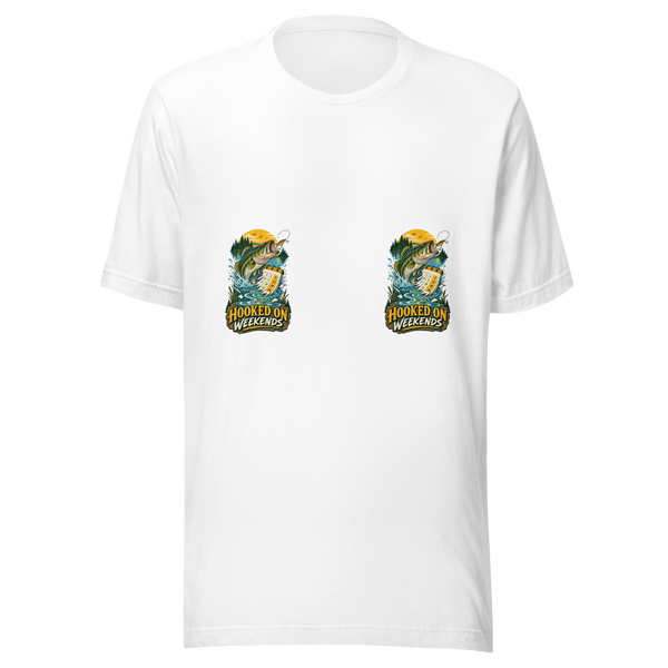 Hooked on Weekends Fishing Unisex T-Shirt product mockup 5