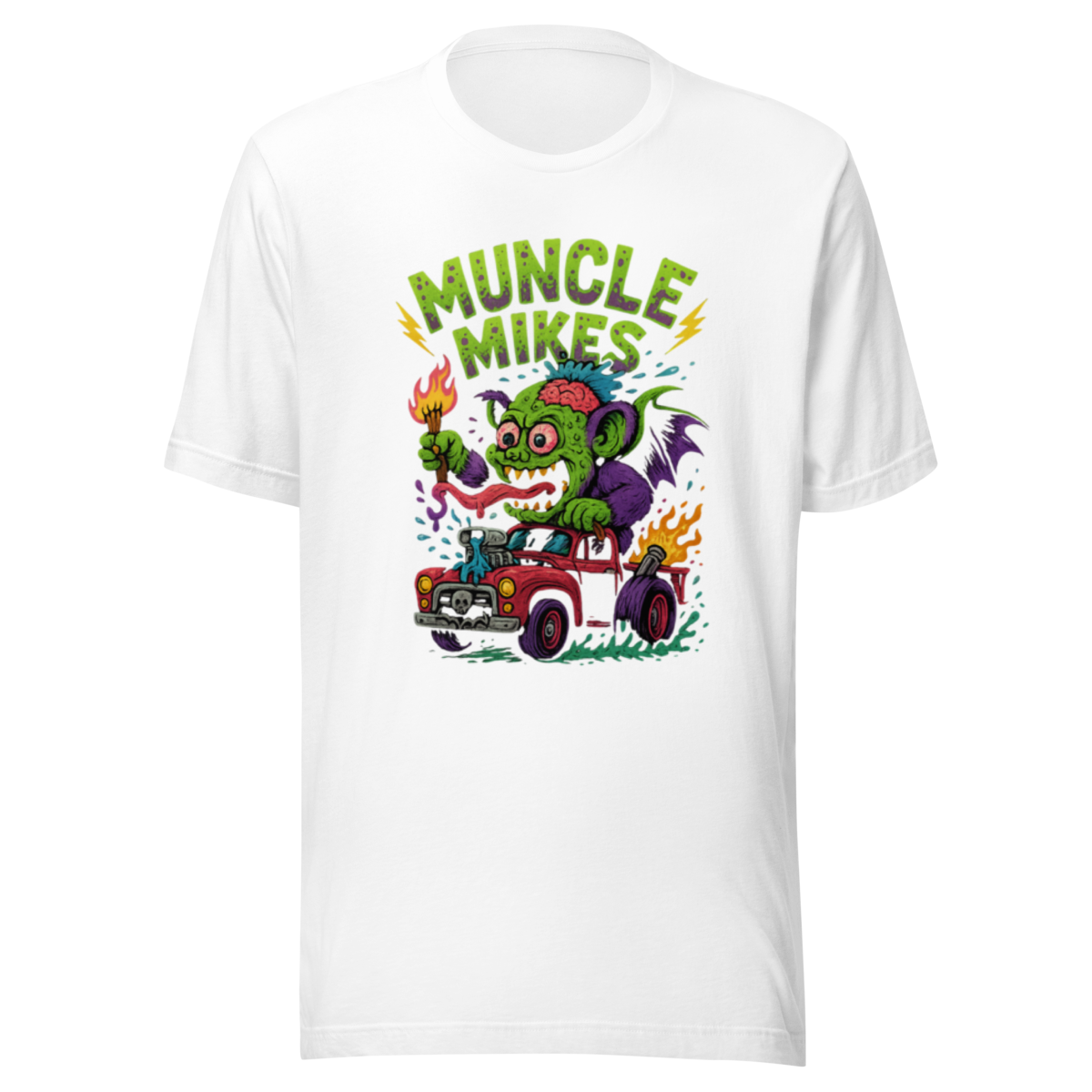 Muncle Mikes Hot Rod and Rat Rod Shirt Mayhem! Monster Rods! (030) Unisex T-Shirt product mockup 5