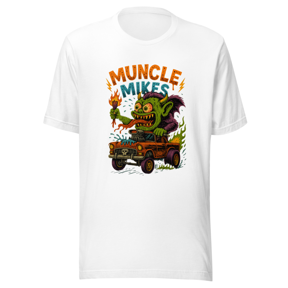 Muncle Mikes Hot Rod and Rat Rod Shirt Mayhem! Monster Rods! (033) Unisex T-Shirt product mockup 5