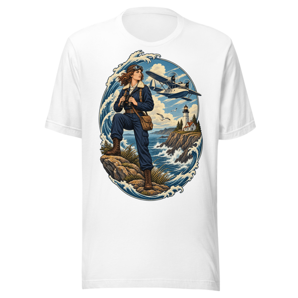 Seaplane Aviator and Lighthouse Unisex T-Shirt product mockup 5