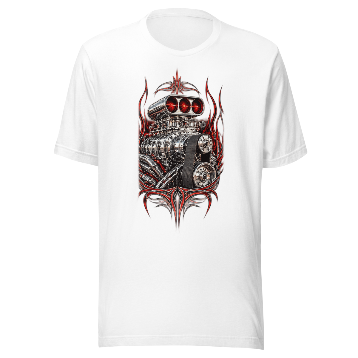 Supercharged V8 Pinstripe Unisex T-Shirt product mockup 5