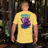 Back view of yellow Monster Rods 005 unisex T-shirt