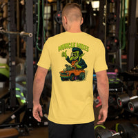 Back view of yellow Monster Rods 010 unisex T-shirt