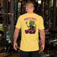 Back view of yellow Monster Rods 014 unisex T-shirt