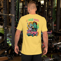 Back view of yellow Monster Rods 016 unisex T-shirt