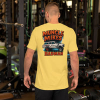 Back view of yellow BADMAN Wagon unisex T-shirt