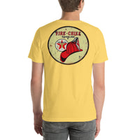 Back view of yellow Fire Chief Vintage Gas and Oil unisex T-shirt