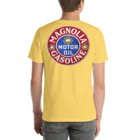 Back view of yellow Magnolia Oil and Gas Vintage Gas and Oil unisex T-shirt