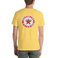 Back view of yellow TEXACO Vintage Gas and Oil unisex T-shirt