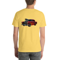 Back view of yellow Hot Rod 001 unisex T-shirt