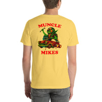 Back view of yellow Monster Rods 024 unisex T-shirt