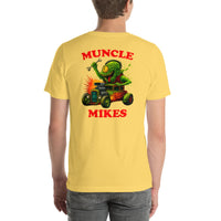 Back view of yellow Monster Rods 025 unisex T-shirt