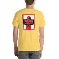 Back view of yellow Thorobread Oil Vintage Gas and Oil unisex T-shirt